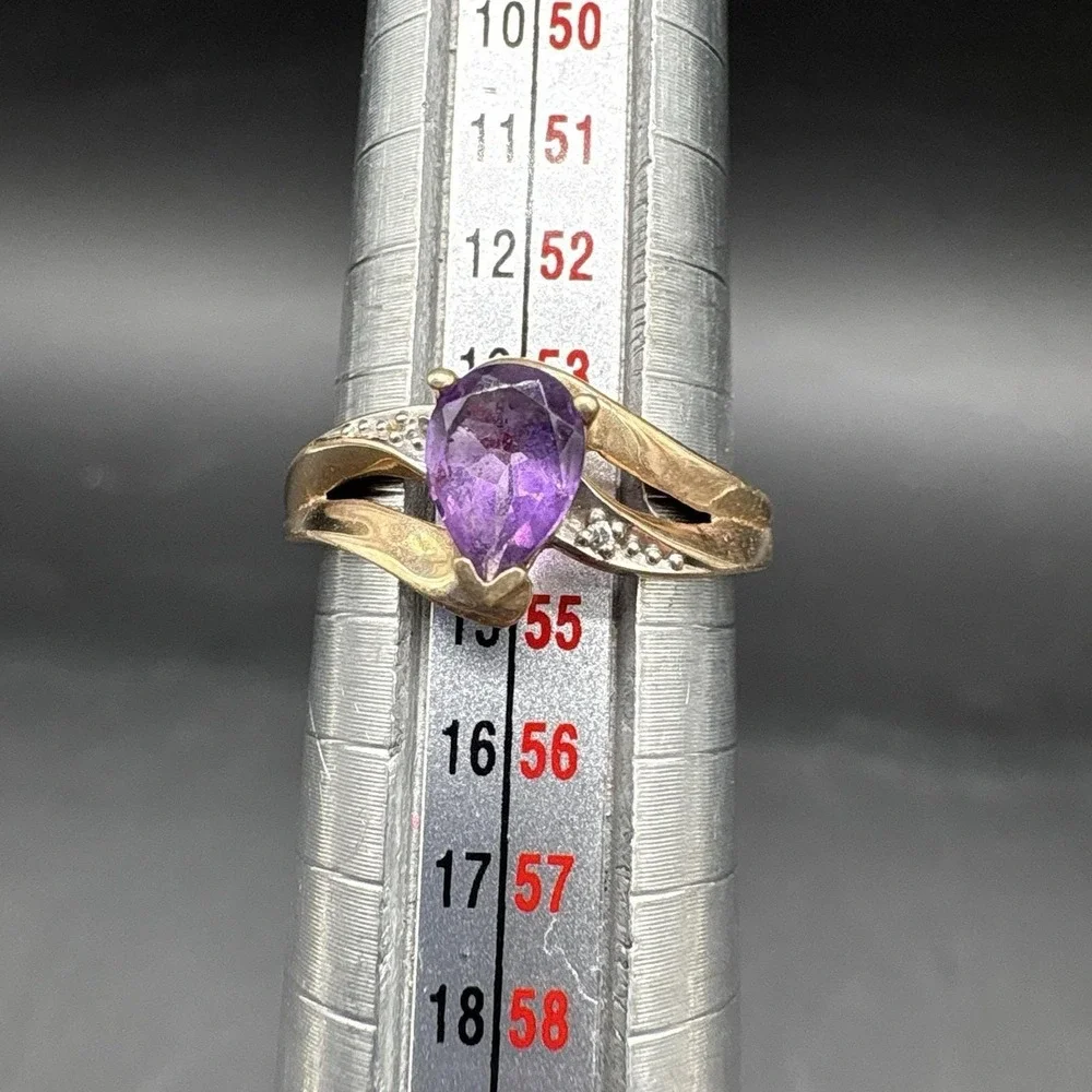 10K Yellow Gold Amethyst Ring Size 7 Pear Shape Vintage 10K